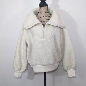 NWT $128 Express Women's Plush Teddy Quarter Zip Sweatshirt Ivory XL